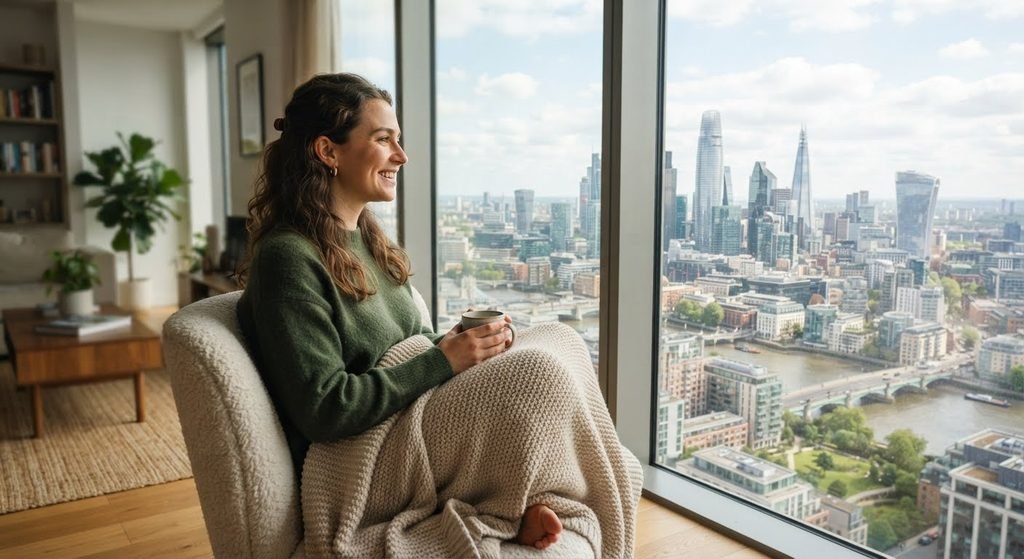 Woman experiencing cultural adjustment while settling into life in a new country.